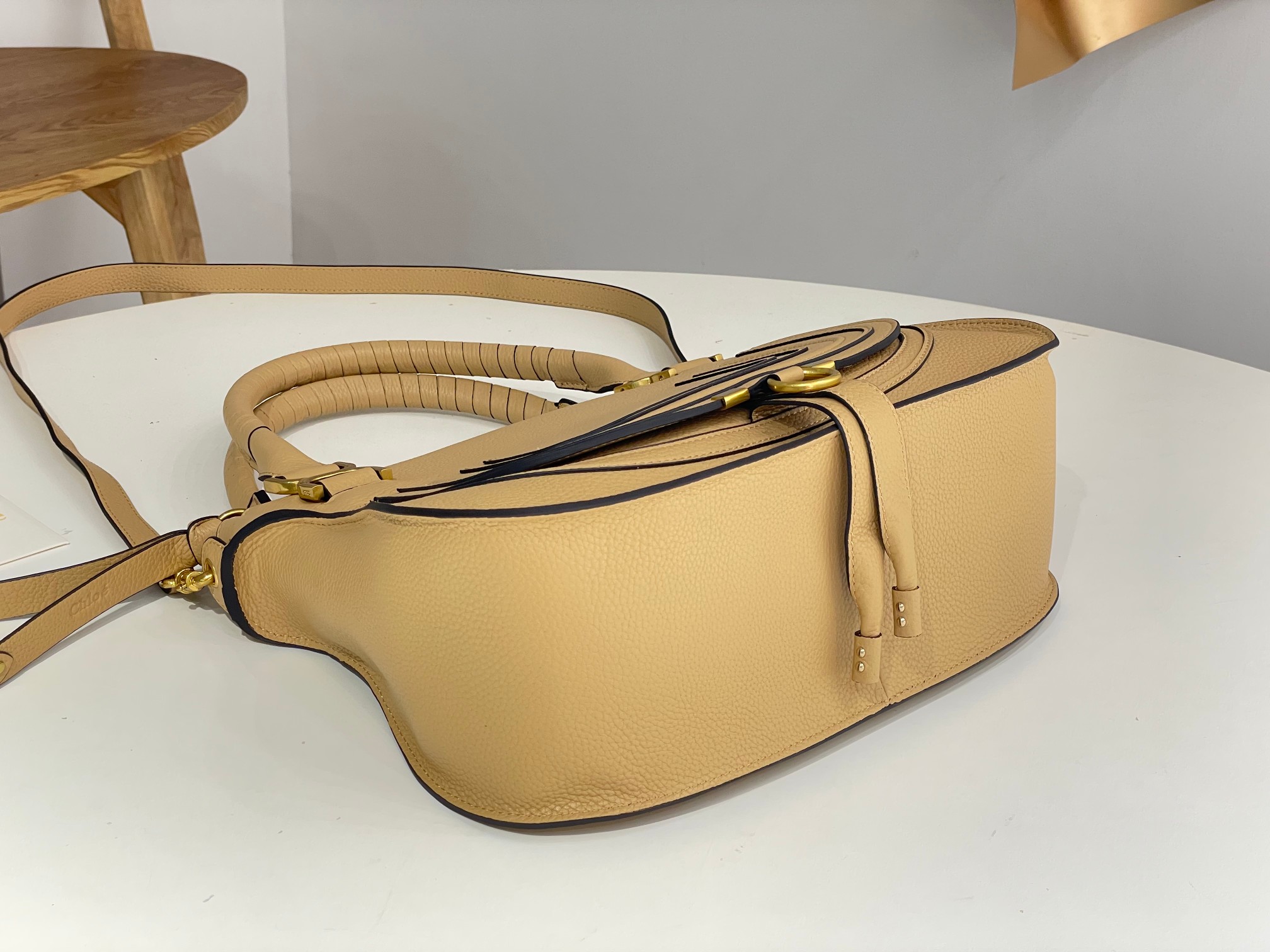 Chloe Large Marcie Bag In Milky Brown Grained Leather